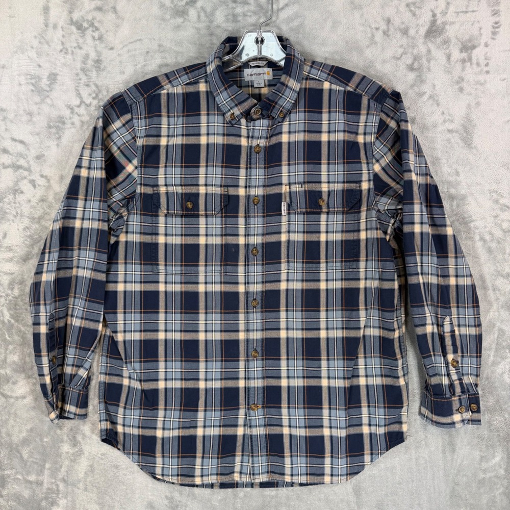 Carhartt Mens Relaxed Fit Plaid Button Down Shirt Size L Large Blue